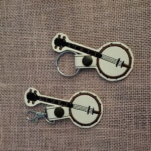 Hand Crafter Embroidered Vinyl Cream Banjo Key Chain Or Snap Tab